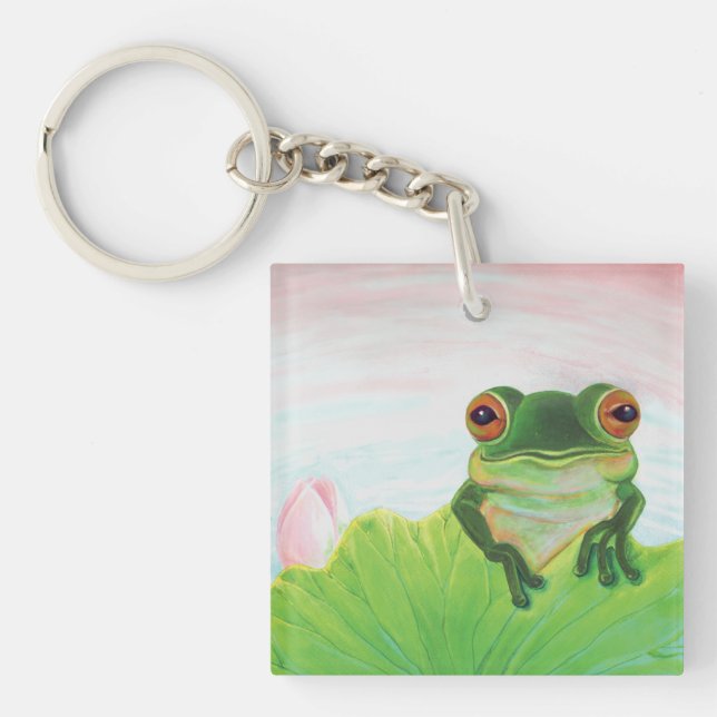 Green Frog behind the lily pad keychain (Front)