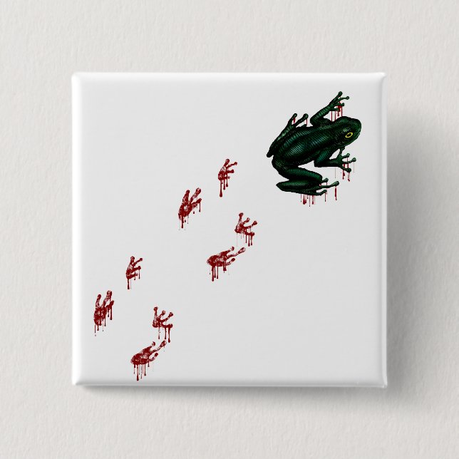 Green Frog Blood Footprints Goth Amphibian Pinback Button (Front)
