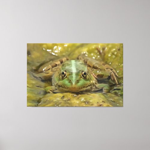 Green Frog Camouflaged Against Weathered River Bed Canvas Print