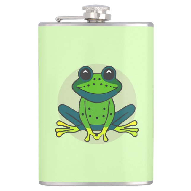 Green Frog Cartoon-74742 Flask (Front)