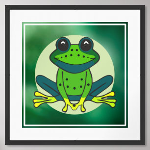 Green Frog Cartoon-74742 Framed Art