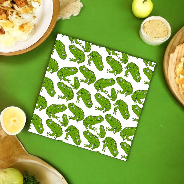 Green Frog Cartoon Cloth Napkin (cute green hungry frog cartoon illustration cloth napkin.)