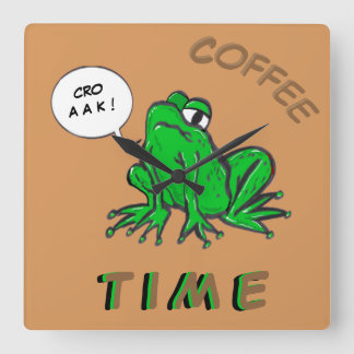 Green Frog Cartoon Coffee Time Clock