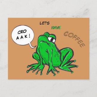 Green Frog Cartoon Coffee Time Postcard