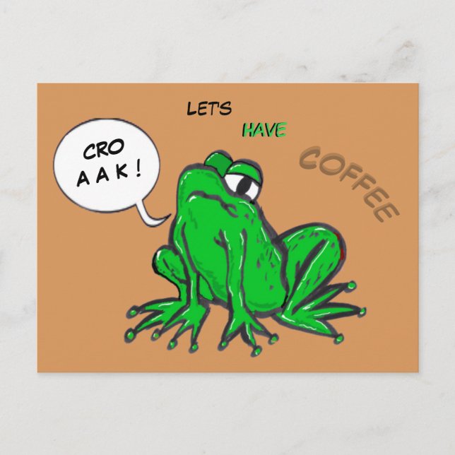Green Frog Cartoon Coffee Time Postcard (Front)