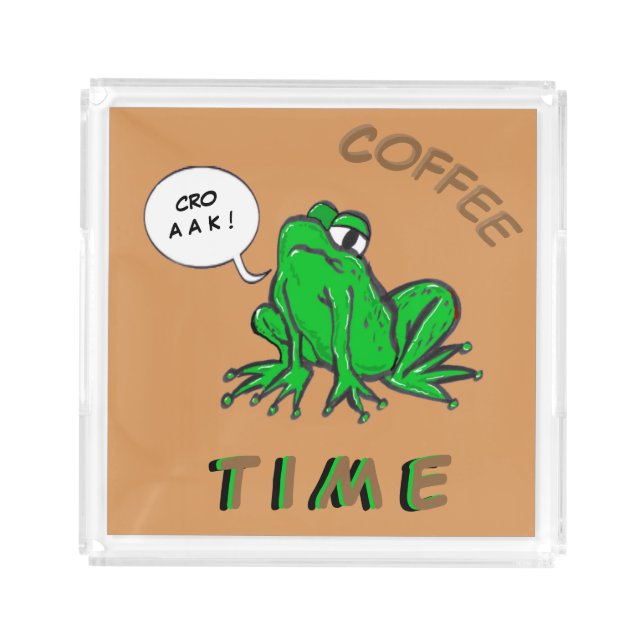 Green Frog Cartoon Coffee Time Serving Tray (Front)