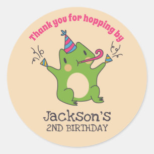 Green Frog Cartoon Kids Birthday Party Favor Classic Round Sticker