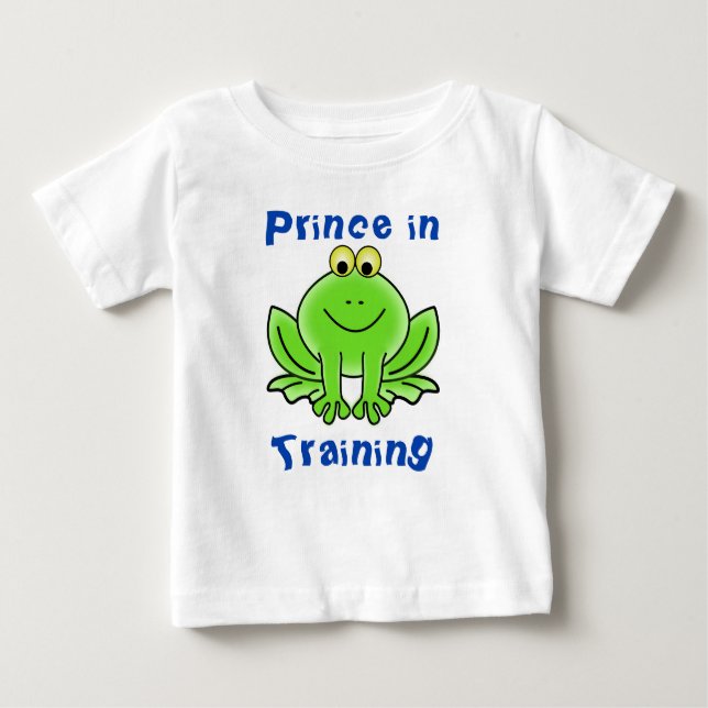 Green Frog Cartoon "Prince in Training" Baby T-Shirt (Front)