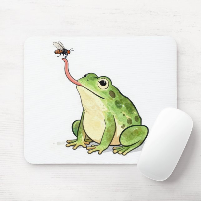 Green Frog Catching a Fly Mouse Pad (With Mouse)