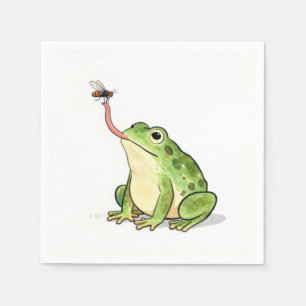 Green Frog Catching a Fly Napkins