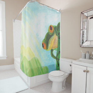 Green Frog catching some rays Shower Curtain