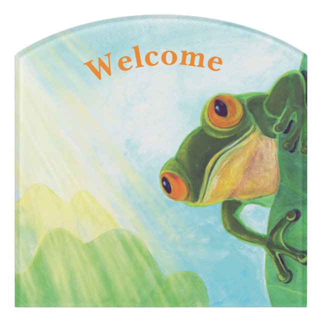 Green Frog catching sunrays   Door Sign (Contour Front)