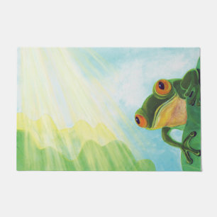 Green Frog catching sunrays Doormat