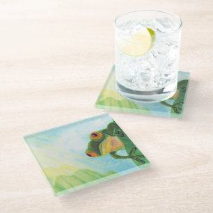 Green Frog catching sunrays Glass Coaster