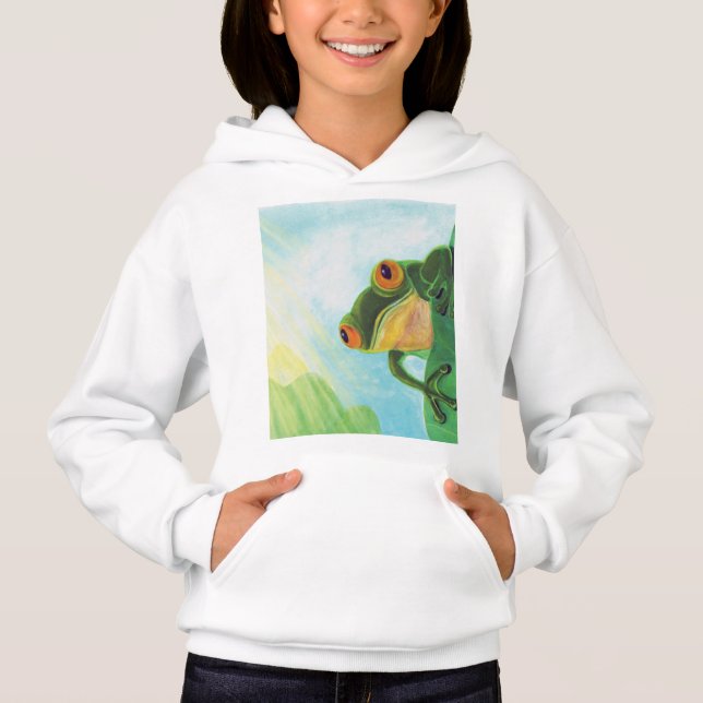 Green Frog catching sunrays  Hoodie (Front)