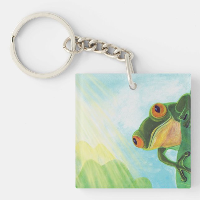 Green Frog catching sunrays  Keychain (Front)