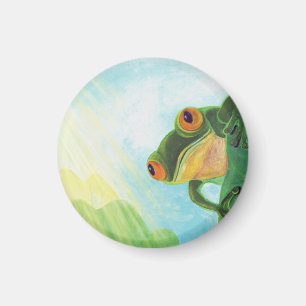 Green Frog catching sunrays Magnet