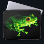 Green Frog Computer Sleeve<br><div class="desc">A fractalized green frog with fiery orange eyes against a black background.</div>