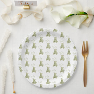 Green Frog Cute Whimsical Baby Shower Paper Plates