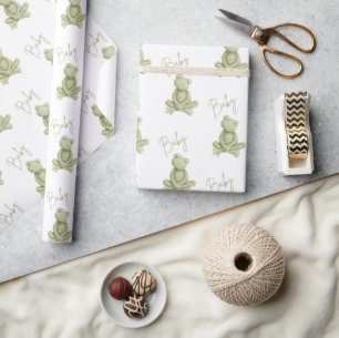 Green Frog Cute Whimsical Baby Shower  Wrapping Paper