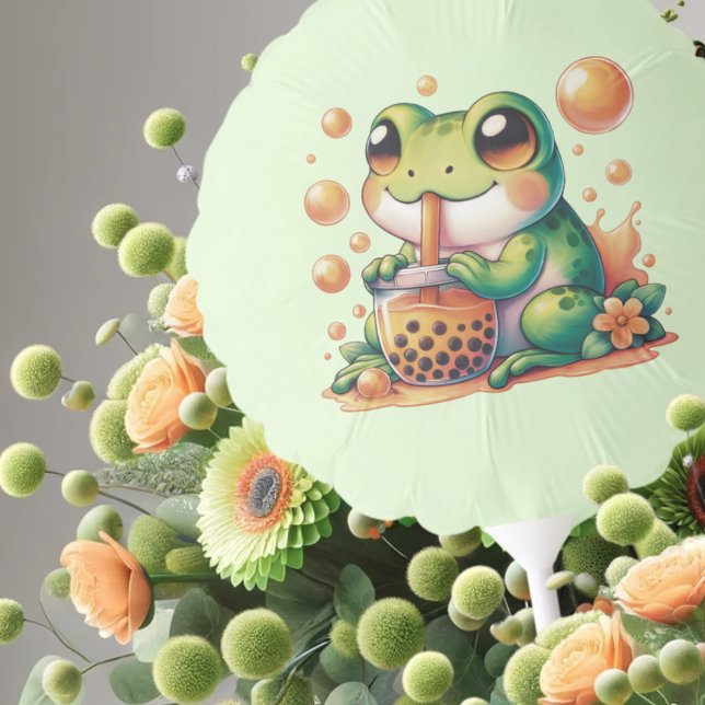 Green Frog Drinking Orange Boba  Balloon (Creator Uploaded)