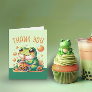 Green Frog Drinking Orange Boba  Letterpress Thank You Card