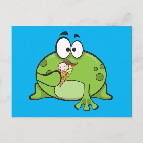 Green Frog Eating Ice Cream Cone  Postcard