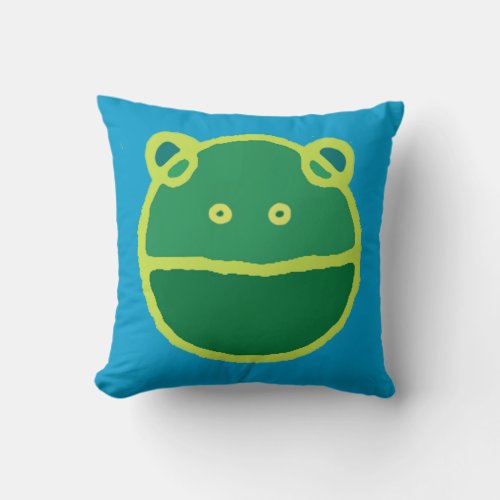Green frog face throw pillow