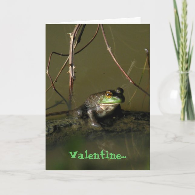 Green Frog Funny Valentine Card (Front)