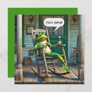 Green Frog Getting Birthday Party Invitation