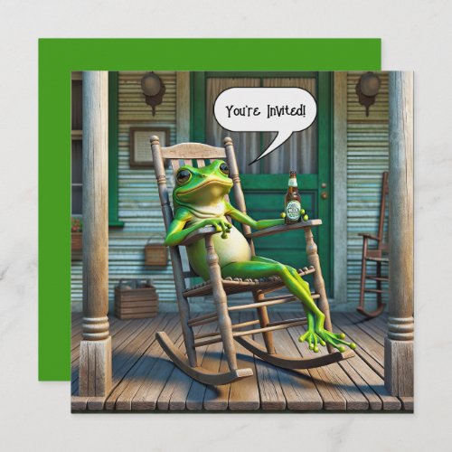 Green Frog Getting Birthday Party Invitation