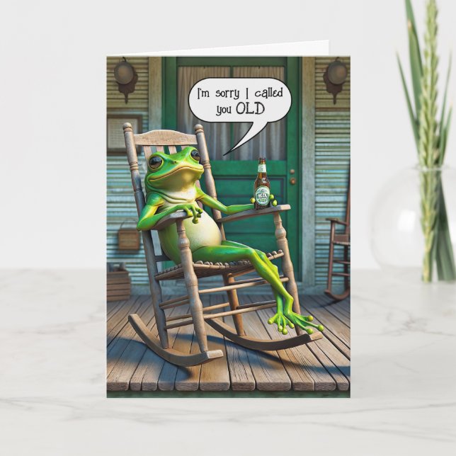 Green Frog Getting Old Birthday Humor Card (Front)
