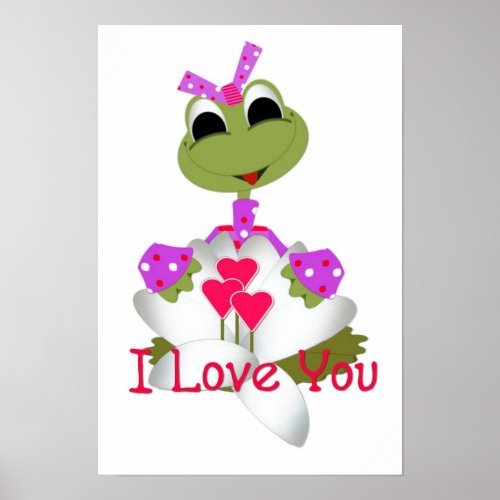 Green Frog  Hearts I Love You Print