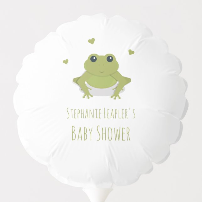 Green Frog Hearts Name Baby Shower Balloon (Back)