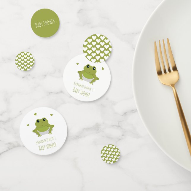 Green Frog Hearts Name Baby Shower Confetti (Group)