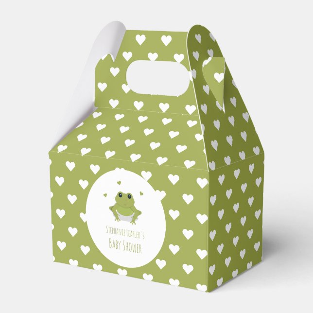 Green Frog Hearts Name Baby Shower Favor Boxes (Front Side)