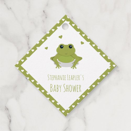 Green Frog Hearts Name Baby Shower Favor Tags