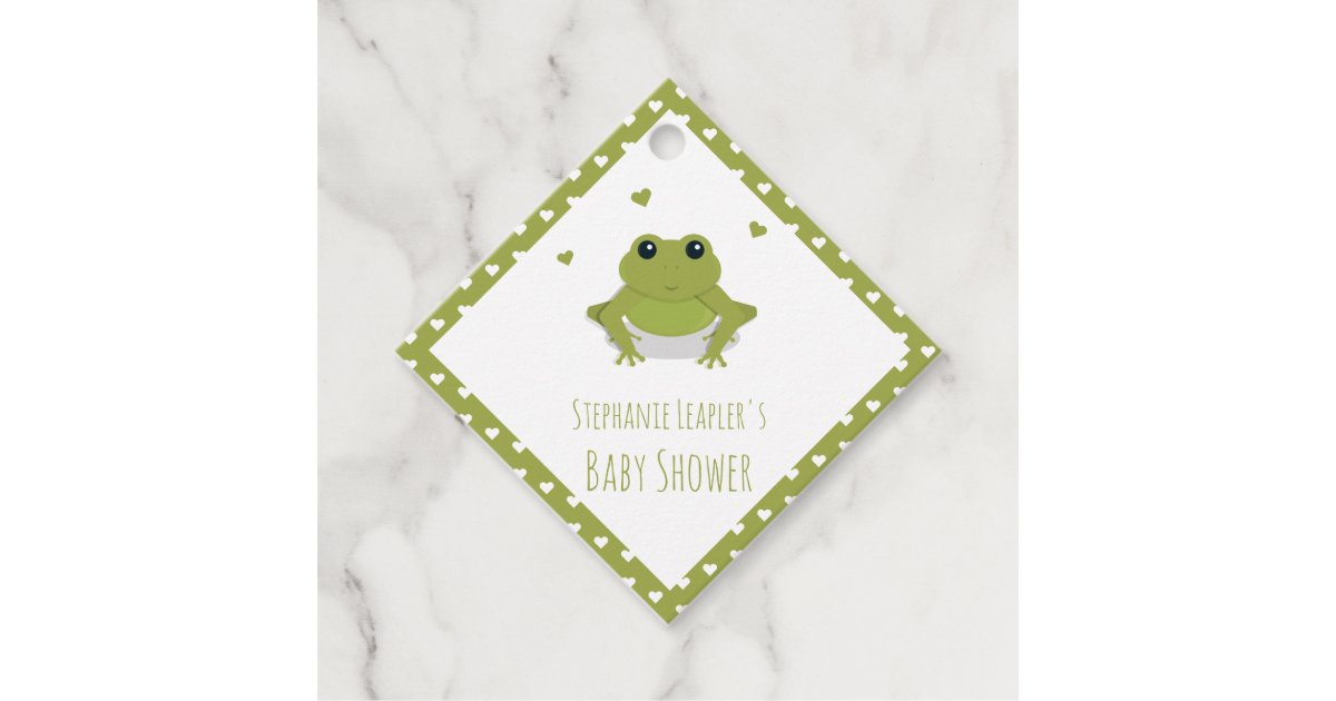 Green Frog Hearts Name Baby Shower Favor Tags Zazzle Com
