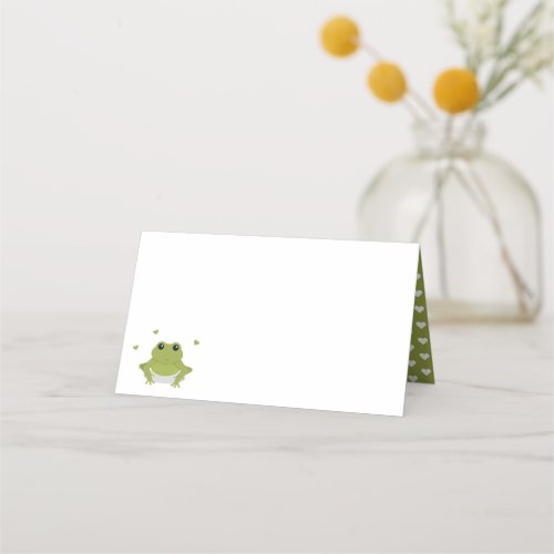 Green Frog Hearts Name Baby Shower Place Card