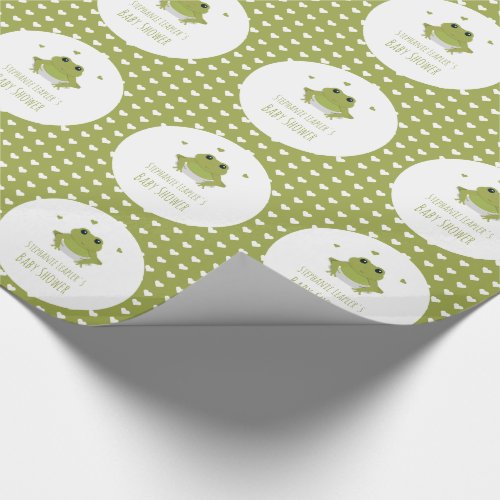 Green Frog Hearts Name Baby Shower Wrapping Paper