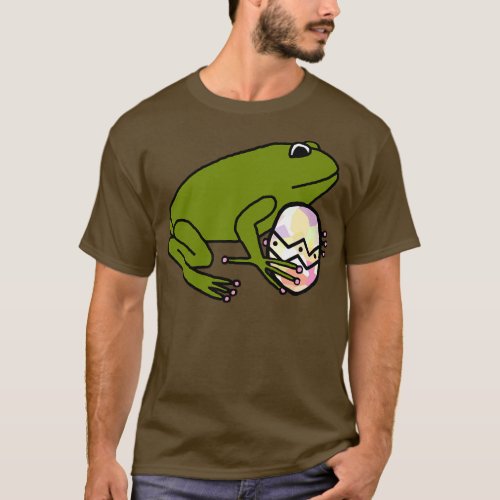 Green Frog Holding Easter Egg T_Shirt