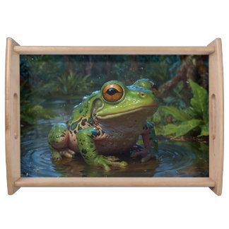 Green Frog in a Pond Serving Tray