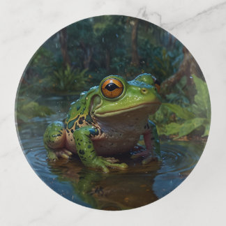 Green Frog in a Pond Trinket Tray