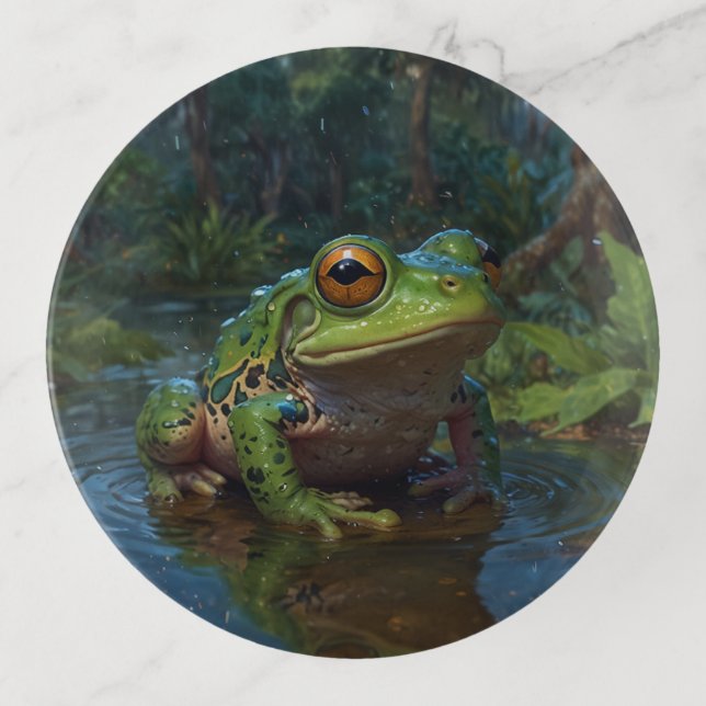 Green Frog in a Pond Trinket Tray (Front)