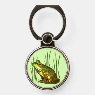 Green Frog in Pond Weeds Phone Ring Holder