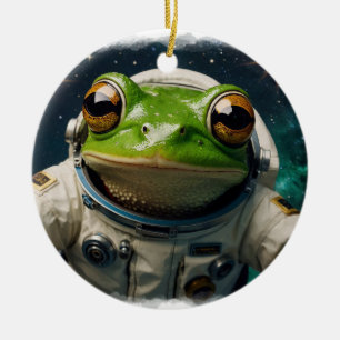 Green Frog in Space Ceramic Ornament