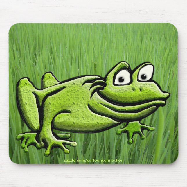 Green Frog in the Grass Animal Cartoon Mouse Pad (Front)