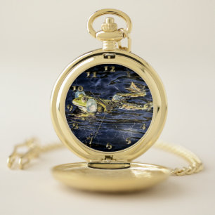Green Frog in the Pond Pocket Watch