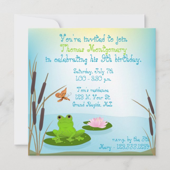 Green Frog Kid's Birthday Party Invitation (Front)