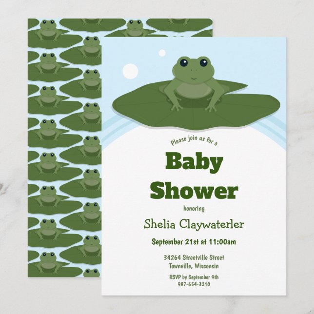 Green Frog Lily Pad | Baby Shower Invitation (Front/Back)
